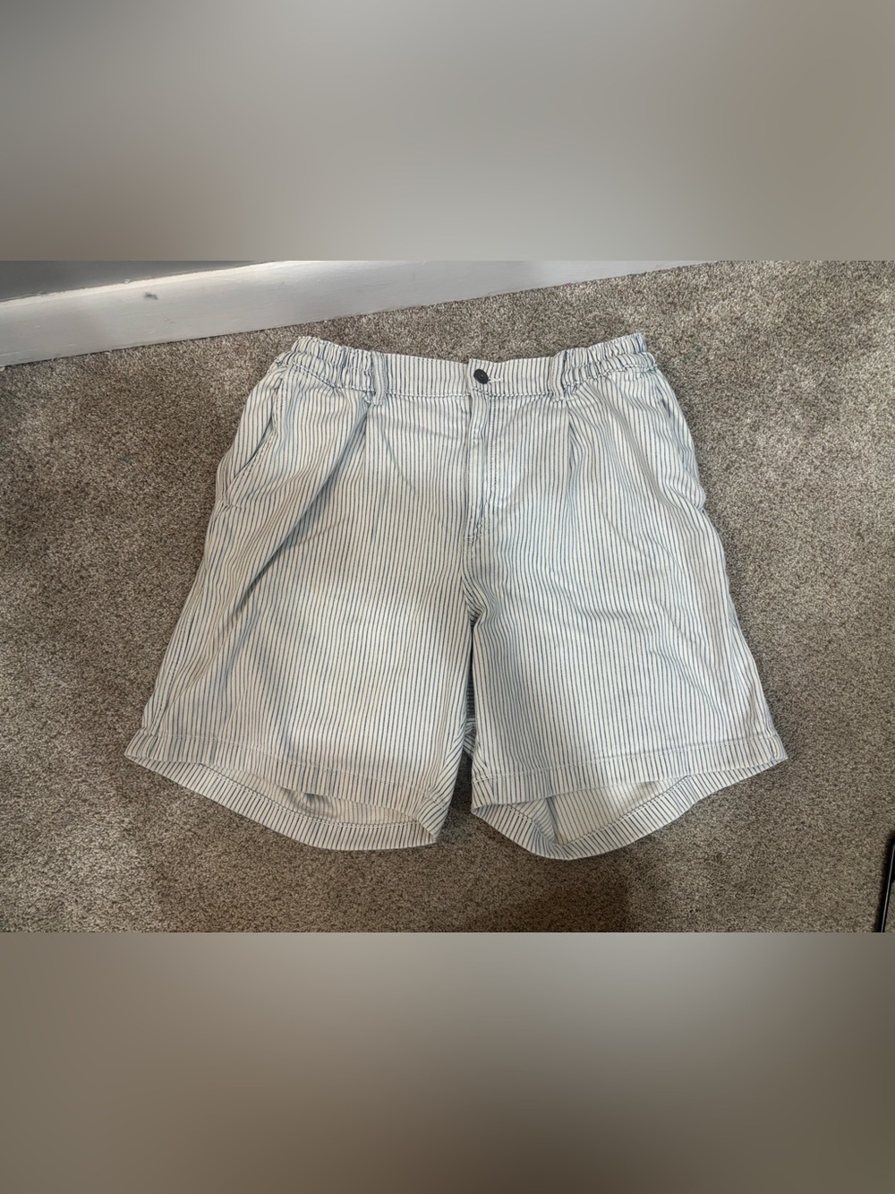 Aerie Blue & White Striped Chambray Casual Shorts Size Large Summer Beachy